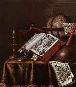 Still Life with Musical Instruments, Plutarch's Lives a Celestial Globe